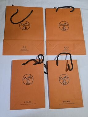 Hermes Orange Paper Gift Bags with Black Rope Handles (Set of 4)